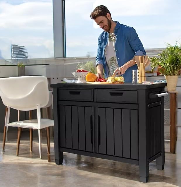 BBQ Outdoor Grill Table, Buffet, Entertainment and Storage Cabinet w/Drawers, Graphite Gray - Image 5