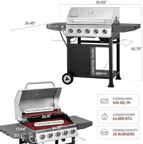 Royal Gourmet GA5406TS 5-Burner Gas Grill with Side Burner and Sear Burner - Image 3