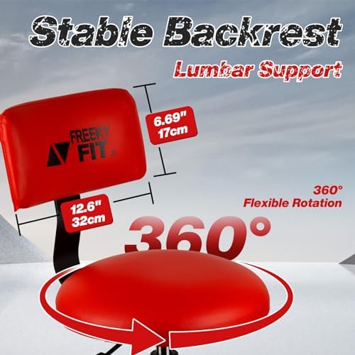 Shop Stool with Backrest, Mechanic Garage Stool for Workshop, Adjustable Shop Stools Chair, Padded Workbench Stools for Men Women, 300 LBS Capacity, 360° Swivel PVC Seat, Heavy Duty, Red - Image 5