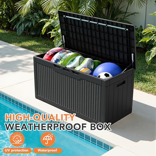 105 Gallon Deck Box Outdoor Indoor Waterproof Storage Box, Black - Image 6