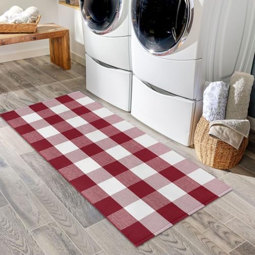 IOHOUZE Christmas Buffalo Plaid Door Mat 2x4.3, Washable, Red White - Image 4