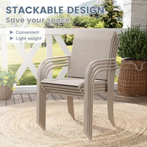 VICLLAX Outdoor Dining Set for 4, 5 Pieces Patio Dining Furniture Set with Umbrella Hole- 40.2" Patio Table and Chairs for Balcony, Garden and Deck, Grey Wood Grain Tabletop - Image 2