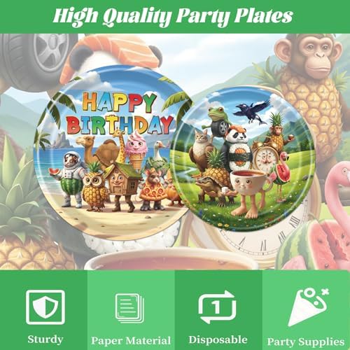 Italian Brain Rot Party Decorations - 96PCS Tung Tung Tung Birthday Party Plates Napkins and Forks Disposable Dinnerware, Funny Animals Tralala Bday Supplies for Kids Adults - Image 4