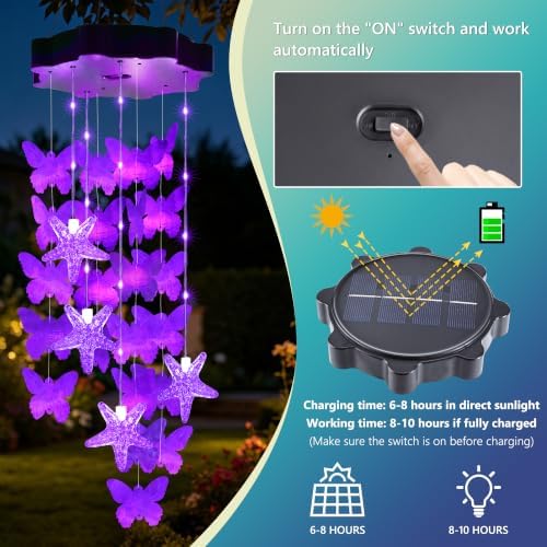 Toodour Solar Wind Chimes for Outside, Hanging Butterfly Shell Wind Chime - Image 5