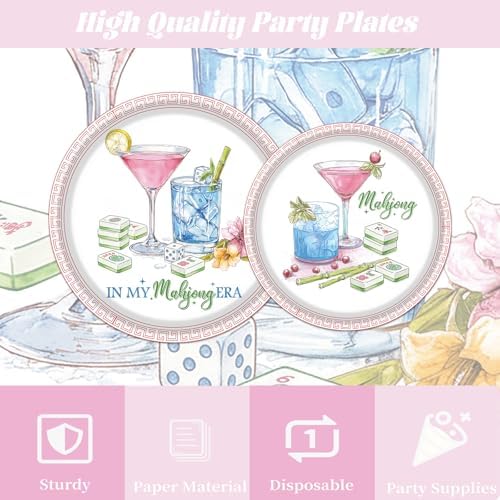 Mahjong Party Tableware Decorations, 96PCS Mahjong Disposable Paper Plates and Napkins Birthday Decoration, In My Mah jong Era Forks Decor Supplies, Serve 24 - Image 4