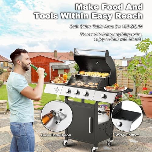 MELLCOM Upgraded 36,000 BTU Stainless Steel Burner Barbecue Grill, 3 Burner BBQ Propane Gas Grill with Cast Iron Grates & Side Stove for Patio, Camping, Outdoor Cooking - Image 6