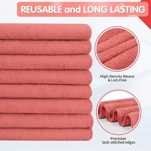 FIXSMITH Red Microfiber Cleaning Cloth -Pack of 12, Highly Absorbent Cleaning Rags, 16"X12" All Purpose Cleaning Towels for Housekeeping, Kitchen, Car, Lint Free and Reusable Microfiber Towels - Image 2