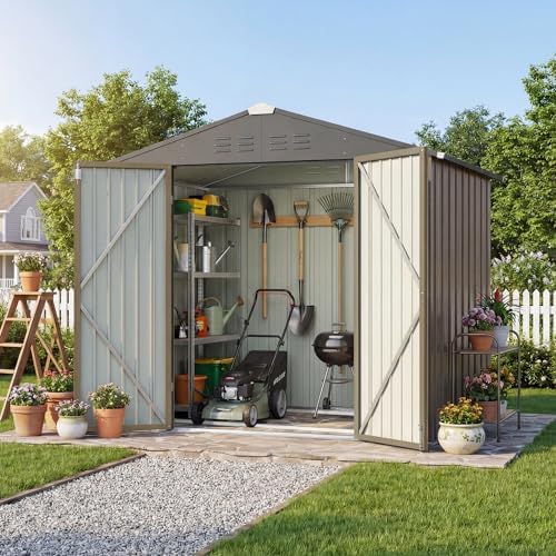 Devoko 6x4 FT Outdoor Storage Shed with Floor Frame, Brown - Image 7