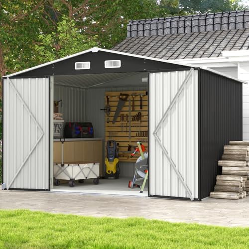 Aoxun 10 x 8FT Outdoor Storage Shed with Double Hinged Large Door, Black by Aoxun