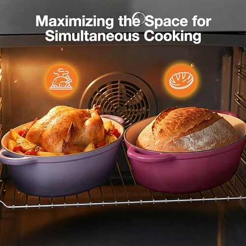 Oval Dutch Oven for Bread Baking, 4.5 Quart Non Stick Enameled Cast Iron Dutch Oven Pot with Lid, Oven Safe Oval Casserole with Lid up to 500°F for Baking, Braising, Stews, Roasting, Purple - Image 4