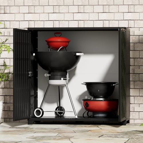 ADDOK Outdoor Storage Cabinet, 60 Gallon Waterproof Resin Patio Storage Cabinet with Double Doors, Weather-Resistant Organizer for Garden Tools/Home/Toys/Porch - Image 3