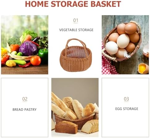 POPETPOP Rustic Imitation Rattan Woven Basket PP Material Multi-Function Fruit Vegetable Organizer for Outdoor Picnic and Decorative Storage - Image 3