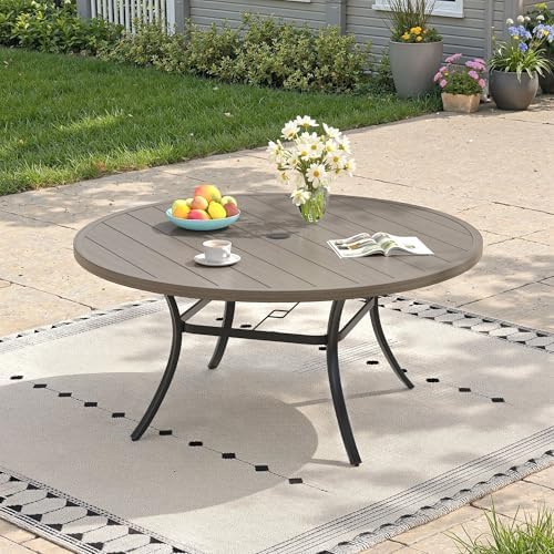 Outdoor Dining Table for 6, 50" Round Outdoor Table with Adjustable Umbrella Hole, All-Weather Metal Patio Dining Table for Lawn Garden Backyard Deck, Grey by ProvideOutdoorSolutions