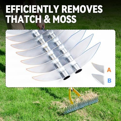 Thatch Rake for Lawn with 74inch Handle, 15 inch Dethatcher Rake for Grass to Cleaning Dead Grass, Efficient Steel Metal Rake for Dethatching, Heavy Duty Thatching Rakes for Garden, Yard - Image 4
