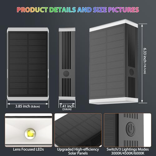 Solar Wall Light Outdoor , RGB & Warm White 8 Modes Dusk to Dawn Lighting Wall Sconce IP67 Waterproof Up and Down Solar Lights Outdoor Front Door Light for House, Garage, Porch, Doorway,Fence (1PACK) - Image 2