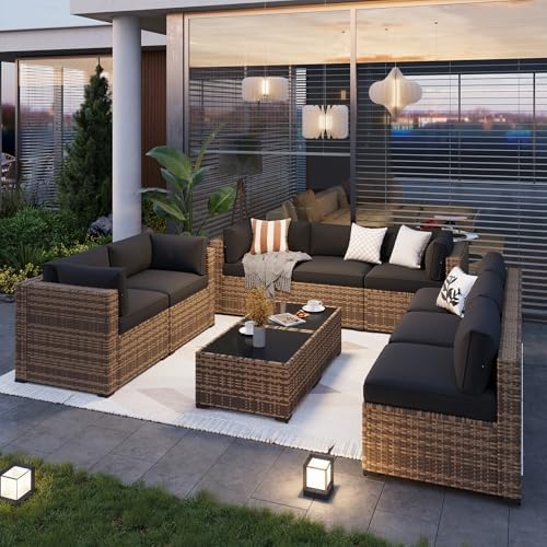 Aoxun Patio Furniture Sets, 10-Piece Outdoor Patio Furniture with Thick Cushions, Wicker Outdoor Conversation Set Sectional Sofa for Backyard, Poolside, Garden - Image 2