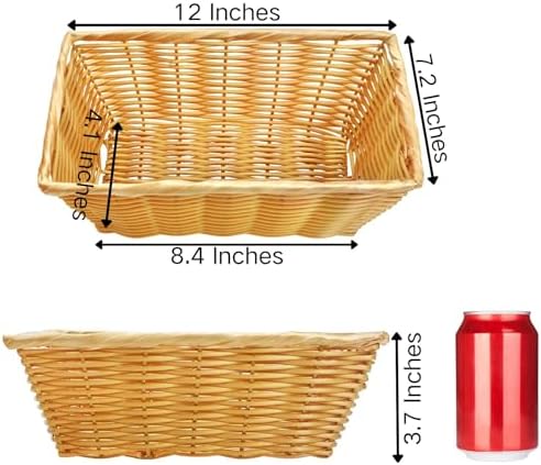 Coloch 6 Pack Plastic Woven Bread Basket, 12 Inch Imitation Rattan Fruit Basket Stackable Rectangle Serving Baskets for Fruit, Bread, Vegetable, Towel, Home, Outdoor Use - Image 2