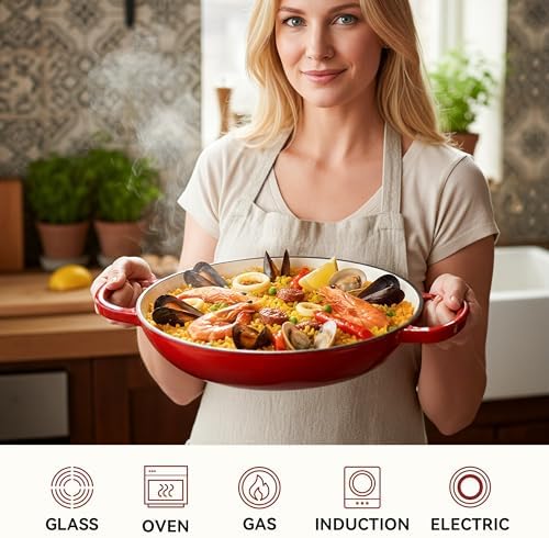 3 Quart Enameled Cast Iron Braiser, Non Stick Enameled Cast Iron Skillet with Lid, Dutch Oven Skillet with lid up to 500°F for Oven, Stove, Grill, Shallow Dutch Oven for Cook, Bake (Red) - Image 3