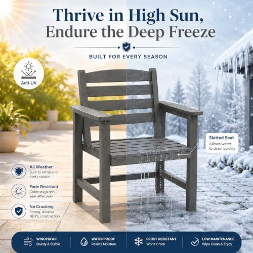 Patio Dining Chairs Set of 2, All-Weather HDPE Outdoor Dining Chair with High Back, Stackable Heavy Duty 400 lbs Lawn Armchair for Backyard Deck Porch Table, Gray - Image 7