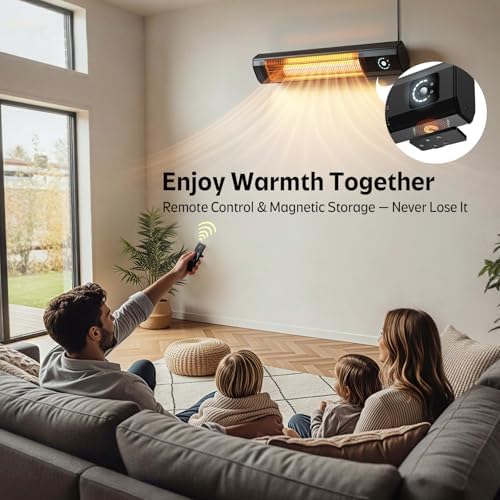 Wall-Mounted Electric Patio Heater, 34" 1500W Infrared Heater With Motion Sensor, IPX5 Waterproof, 9 Heat Level & 9H Timer, Indoor & Outdoor Heaters for Patio, Backyard, Garage, and Decks - Image 6