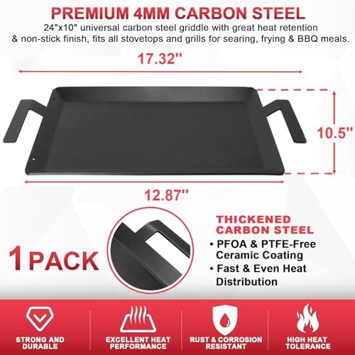Universal Carbon Steel Griddle for Gas Grill, Stove top & Induction Cooktop - Image 3
