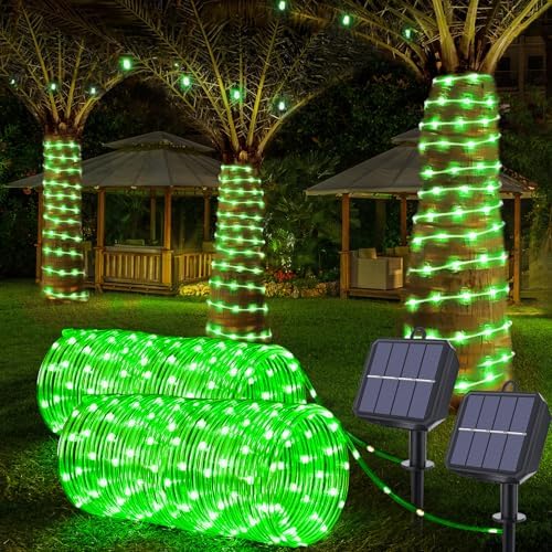 Solar Rope Lights, 2 Pack Total 66ft 200LED Solar String Lights, 8 Modes by Jnaurb