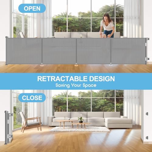 EZIGO 180 Inch Retractable Baby Gates, 41 Inch Extra Tall Retractable Gate - Image 6
