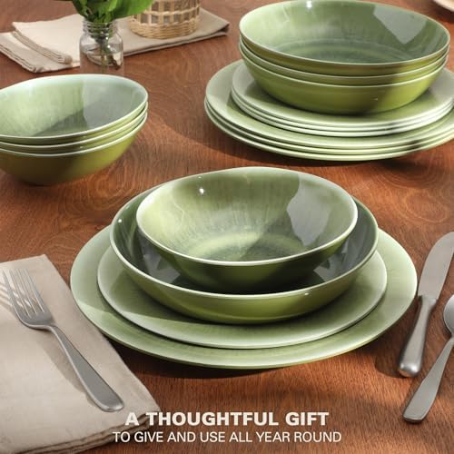 Gibson Home Casper Court 16-Piece Melamine Dinnerware Set – Green Reactive Glaze Look Plates and Bowls, Service for 4 – Top Rack Dishwasher Safe Everyday Dining Set - Image 4