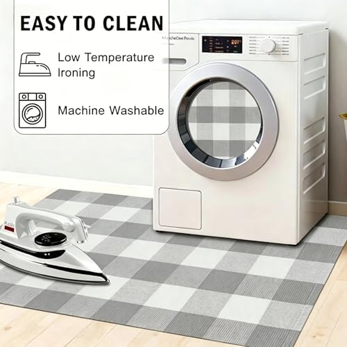 SEEKSEE Buffalo Plaid Outdoor Rug 3' x 5' Gray and White Front Door Mat, Layering Rug for Porch, Washable Doormat, Front Porch Rug for Outdoor Entrance Entryway Patio Porch Decor - Image 5