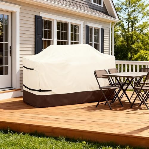 86 Inch Island Grill Cover - 600D Heavy Duty Waterproof All Weather Protection Outdoor Cover,Beige & Brown - Image 5