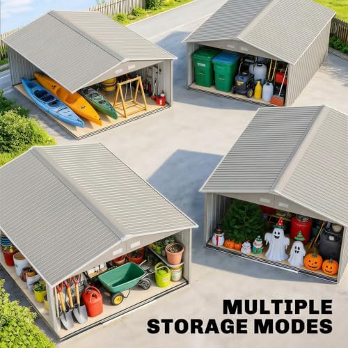 Outsunny 11' x 13' Outdoor Storage Shed, Garden Tool Metal Shed with Foundation Kit, Double Lockable Door, Air Vents and Sloping Roof, for Backyard, Patio, Lawn, Light Gray - Image 6