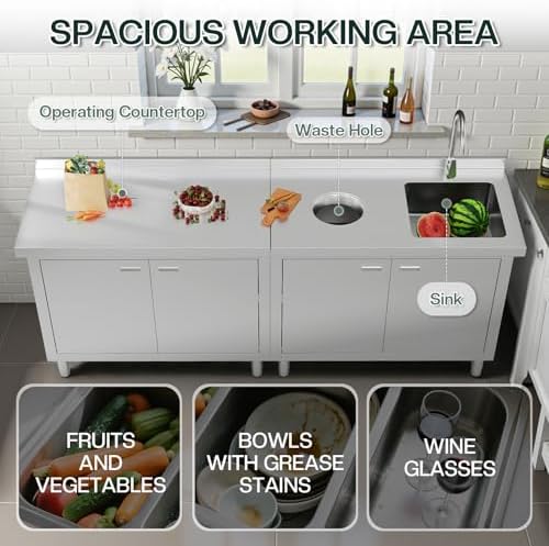 Jocisland 84-Inch Stainless Steel Utility Sink Cabinet with Faucet - Image 5