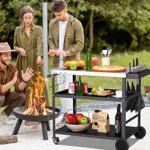 Spurgehom Outdoor Grill Cart, Pizza Oven Stand Table with Wheels - Image 3