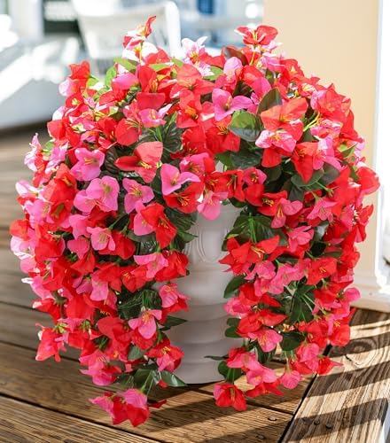 Faux Bougainvillea Artificial Flowers Plants for Outdoors Outside Decoration, 2 pcs Fake Flowers Realistic UV Resistant Silk Long Trailing Vines for Front Door Porch Planter Urn Patio Balcony Yard,Mix by INSPRING