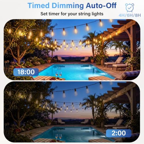 Guhope 54 FT Outdoor String Lights for Outside, Dimmable ST38 Edison LED Patio Lights with Timer, 3 Lighting Modes, IP45 Waterproof String Lights with Remote for Backyard Garden Porch Party Decor - Image 5
