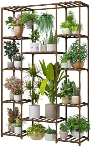 Bamworld 62.2'' Tall Plant Stand Indoor Large Plant Shelf for Multiple Plants Wood Flower Stand Outdoor Hanging Plant Rack for Living Room Garden Balcony Home Decor by Bamworld