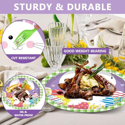 Qyeahkj 50 PCS Easter Oval Paper Plates Large 11' Disposable Bunny Party Decorations Colorful Easter Eggs Supplies Favor for Party Tableware Set - Image 5