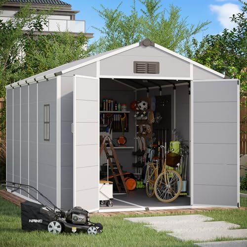 8 x 12 FT Plastic Outdoor Storage Shed with Floor, Resin Garden Shed by DNYKER