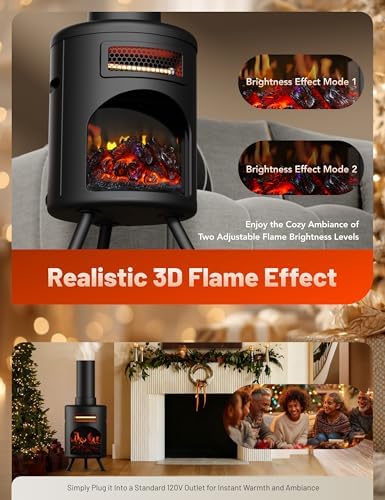DR. INFRARED HEATER DR-991 Portable Electric Fireplace Space Heater w/Humidifier & Remote, Infrared Heat, 3D Flame Effect, Timer, Quiet, 1500W, ETL Listed, Freestanding, LED Display - Image 3