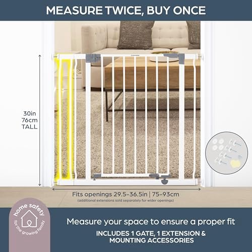 Dreambaby Liberty Walk Thru Baby Safety Gate Set - with 3.5inch Extension Panel - Fits 29.5-36.5inch Openings - Pressure Mounted Security Gates - White - Image 6