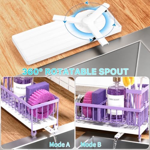 Cisily Sponge Holder for Kitchen Sink, Sink Caddy Organizer with High Brush Holder, Kitchen Countertop Organizers and Storage Essentials (Purple, 9.25″) - Image 5