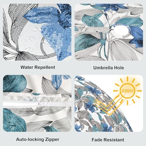 LVTXIII Outdoor Tablecloth with Umbrella Hole and Zipper, 60 Inch Water-Repellent Patio Table Cloth, Round Table Covers for Backyard Garden, Clemens Noir Blue - Image 4