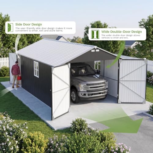 Patiowell 12x20 FT Outdoor Storage Shed, Large Metal Garden Shed, Black - Image 3