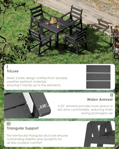 GREENVINES 5-piece Patio Dining Set, HDPE Square Table & 4 Armchairs, Black - Image 5