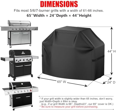 Grill Cover, 65 inch Heavy Duty BBQ Gas Grill Cover for Outdoor Grill, Waterproof, Weather Resistant, Anti-UV, Rip-Proof, Fade Resistant Barbecue Cover with Hook-and-Loop Straps for Most Grills - Image 2