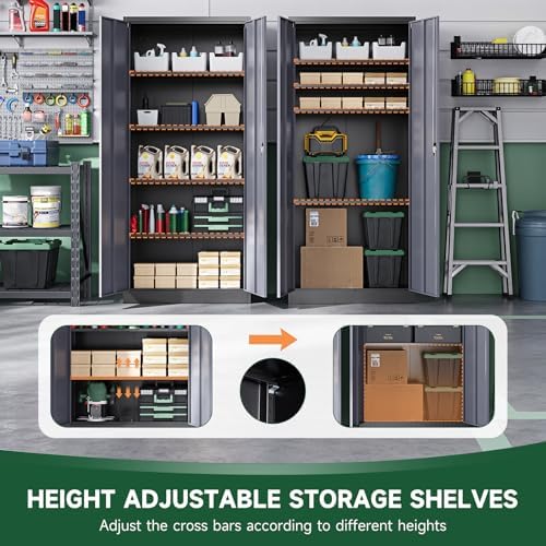 Letaya Metal Garage Storage Cabinets with Lock Door and Adjustable Shelves, Steel Tool Cabinets for Home,Office,Warehouse Organisieren (Black Grey, 72" H) - Image 4