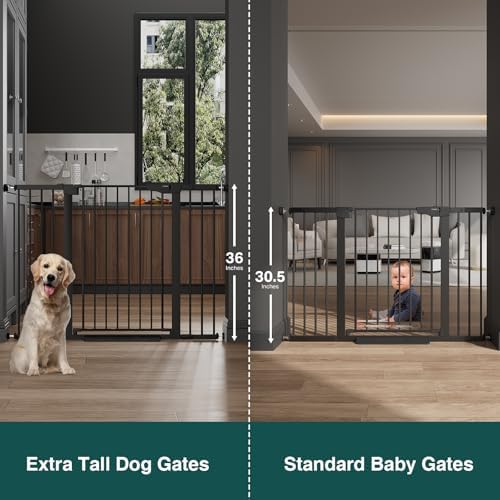 Cumbor 36 in Extra Tall Baby Gate for Stairs, 29.7-51.5 in Dog Gate Black - Image 2