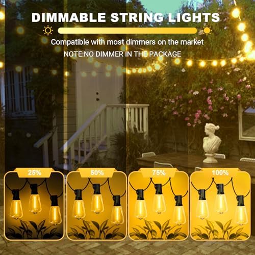 LAMPHOME 26Ft ST38 Outdoor String Lights, Yellow Patio Lights with 12+1 ST38 Edison Bulbs, LED Shatterproof String Lights for Outside Bistro Christmas Patio Party Decorations - Image 5
