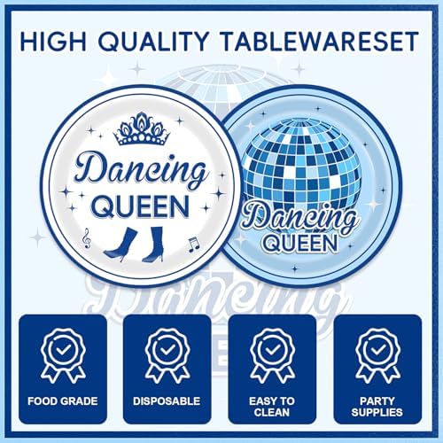Dancing Queen Party Decorations 48Pcs Retro 70s Tableware Set Disco Plates and Napkins Forks Supplies Serves 16 Blue Disco Ball Birthday Bachelorette Party Decorations - Image 3
