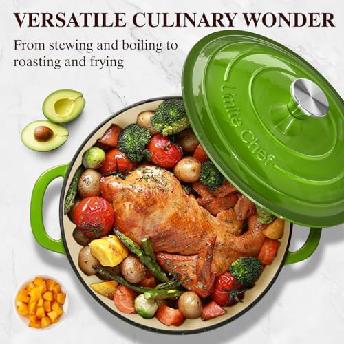 Umite Chef 5QT Enameled Cast Iron Dutch Oven Pot with Lid, Heavy-Duty, Cookware for Bread Baking, Braising, Stews, Roasting, Wedding Registry Ideas & Gifts(Green) - Image 4